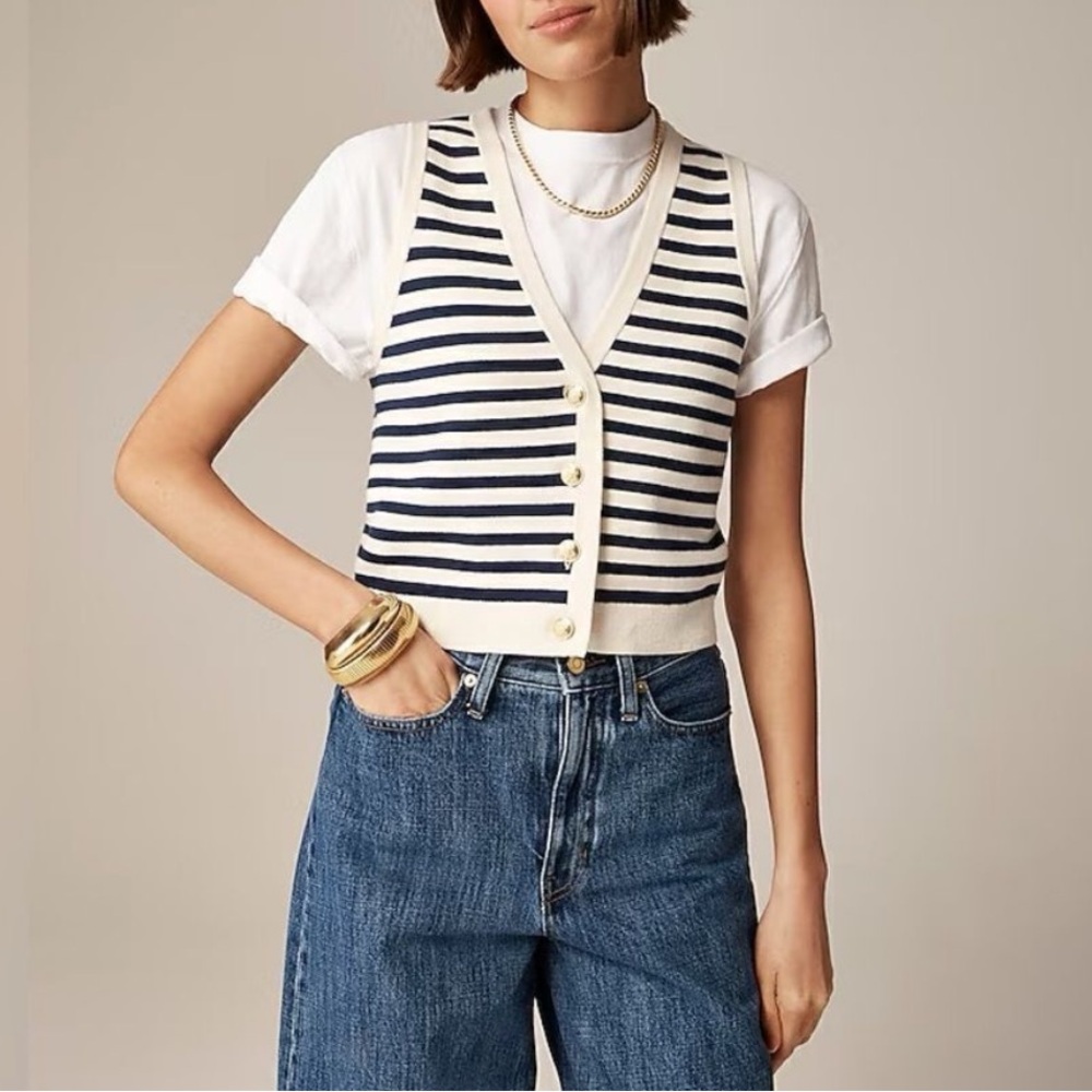 J. Crew Emilie Nautical Button Striped Vest
